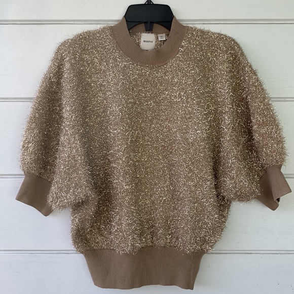 NWT Anthropologie The Violetta Short-Sleeve Tinsel Sweater by Maeve - Picture 2 of 6